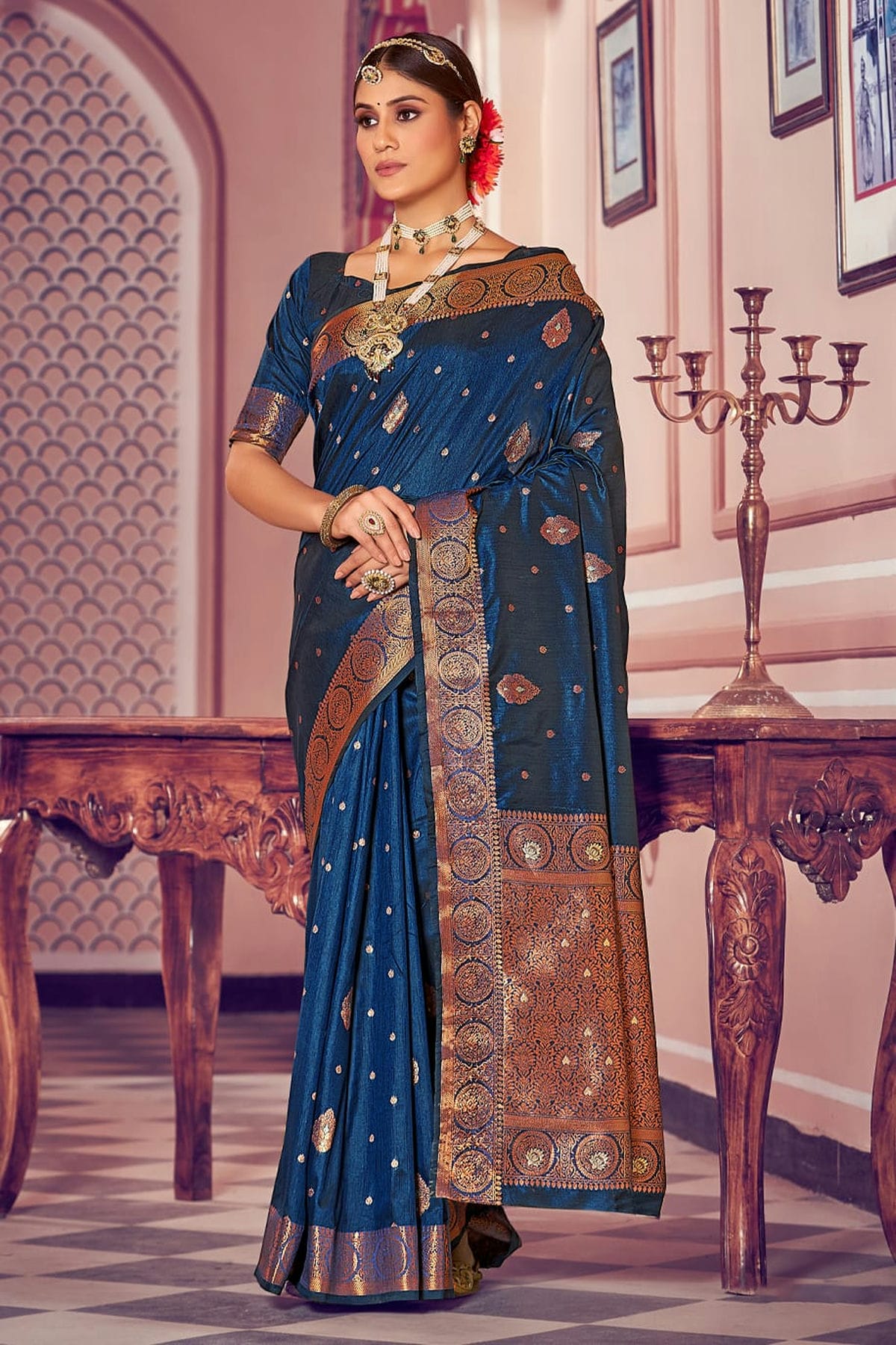 Blue Colour Woven Work Banarasi Silk Saree