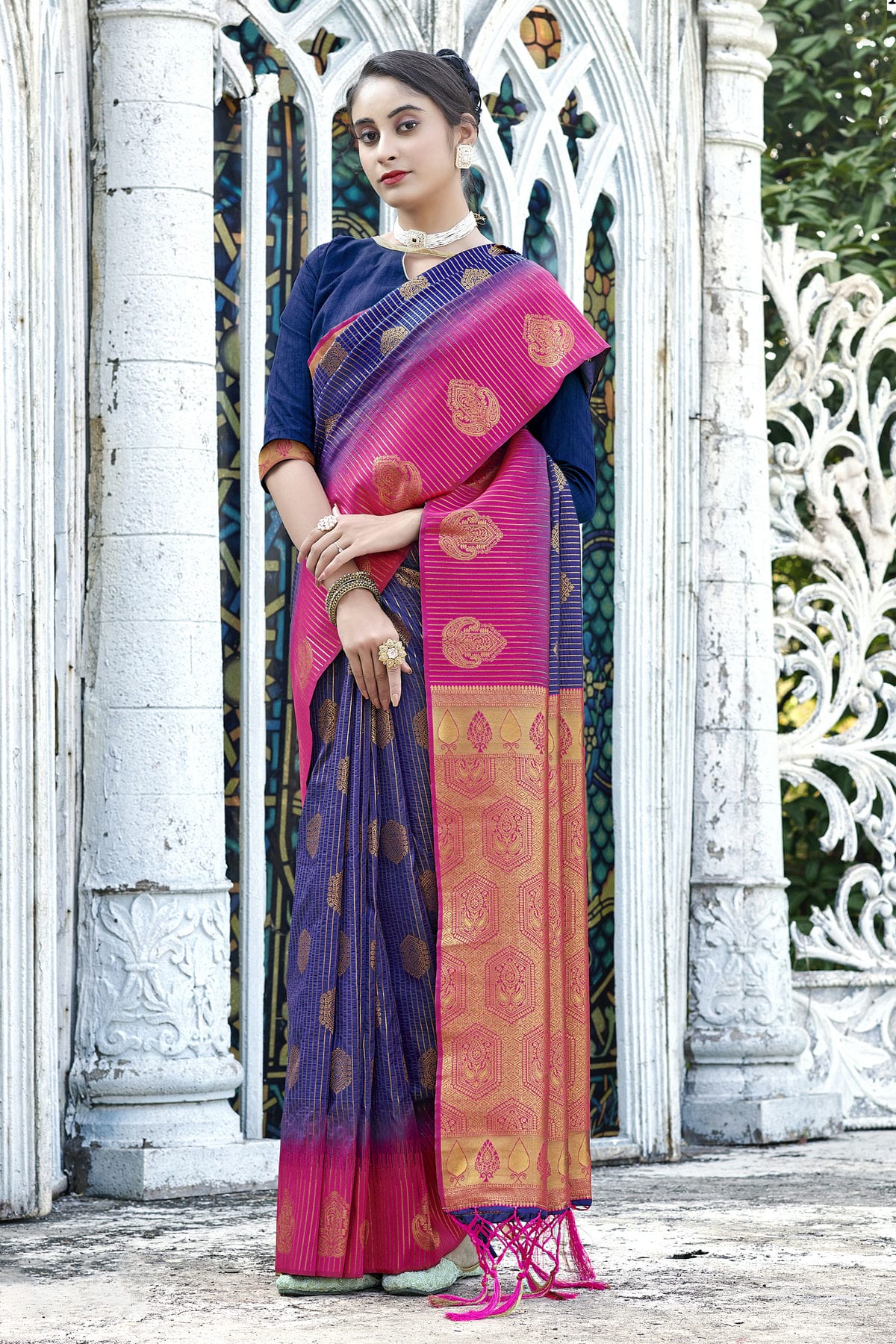 Blue Colour Woven Work Banarasi Silk Saree