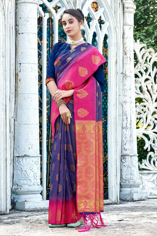 Blue Colour Woven Work Banarasi Silk Saree