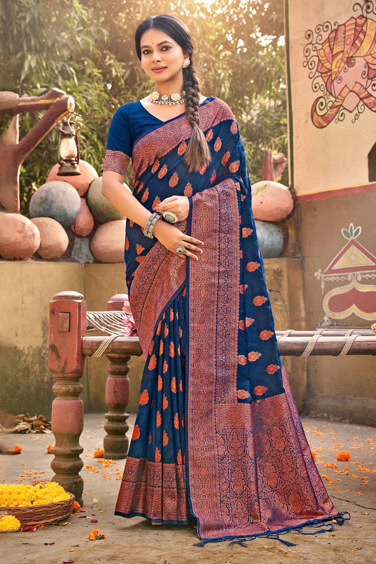 Blue Colour Woven Work Banarasi Silk Saree