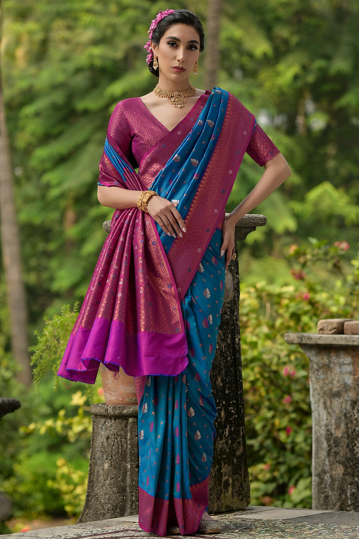 Blue Colour Woven Work Banarasi Silk Saree VSSD1260014