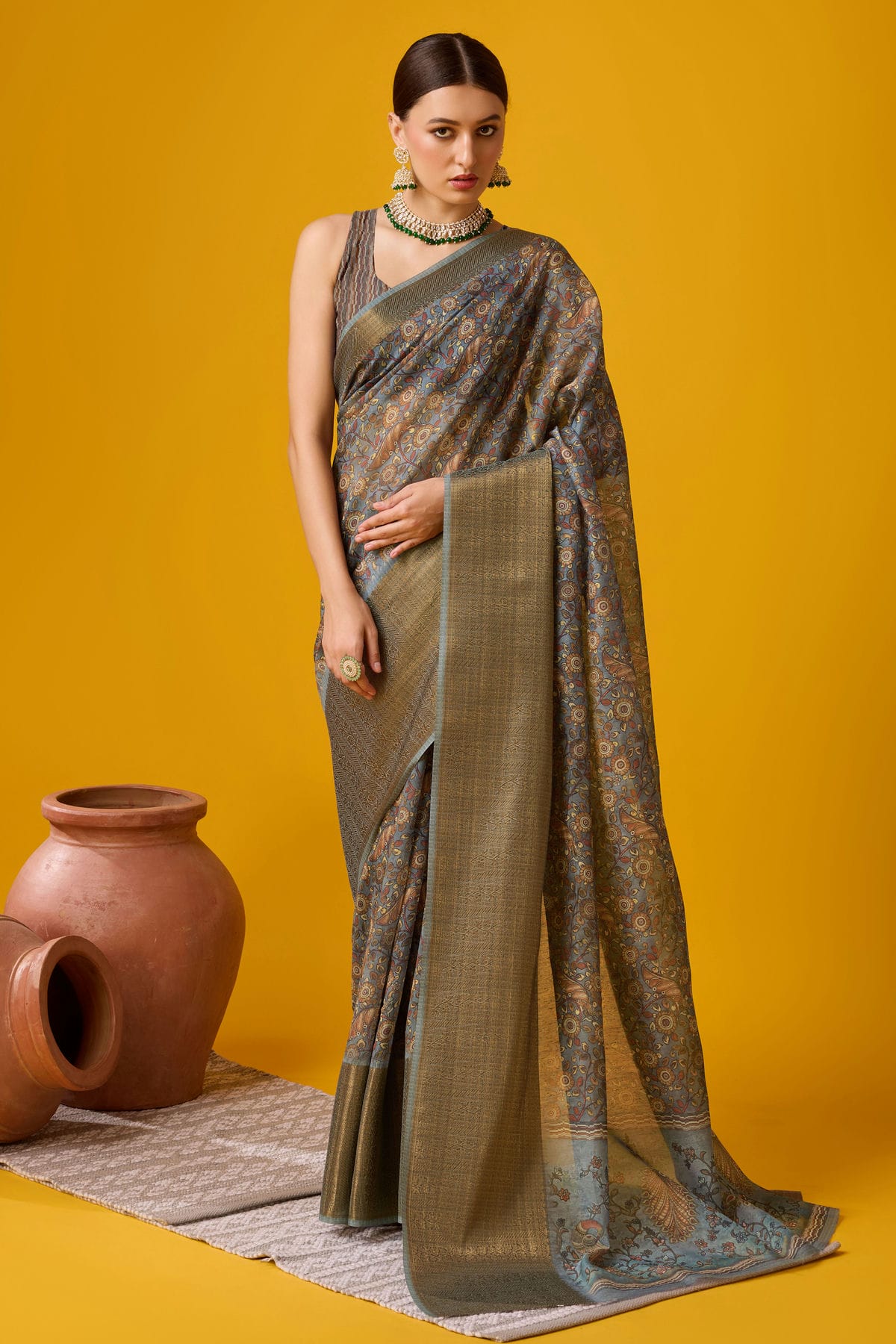 Blue Colour Woven Work Cotton Saree