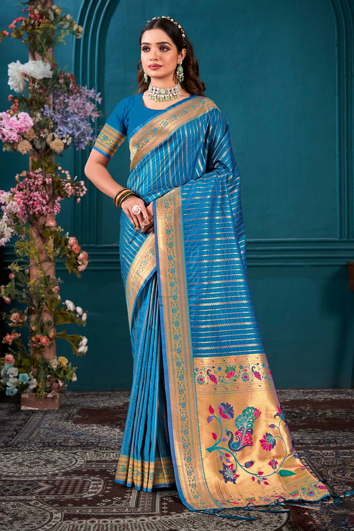 Blue Colour Woven Work Paithani Silk Saree