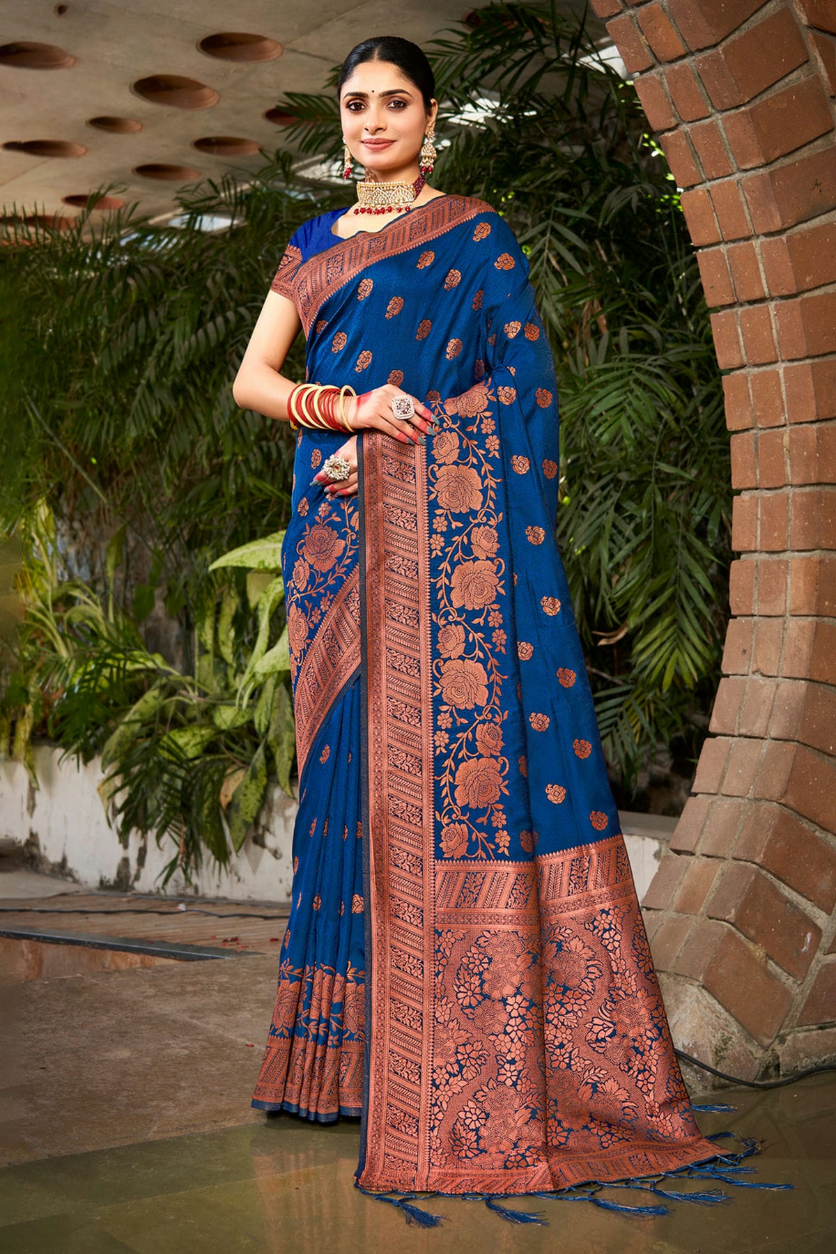 Blue Colour Woven Work Silk Saree