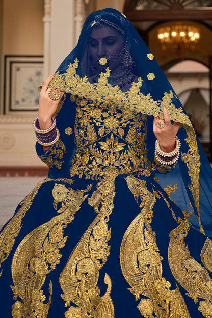 Blue Embroidery 9000 Velvet Lehenga Choli