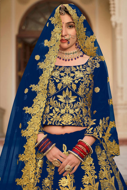 Blue Embroidery 9000 Velvet Lehenga Choli