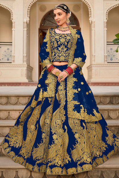 Blue Embroidery 9000 Velvet Lehenga Choli