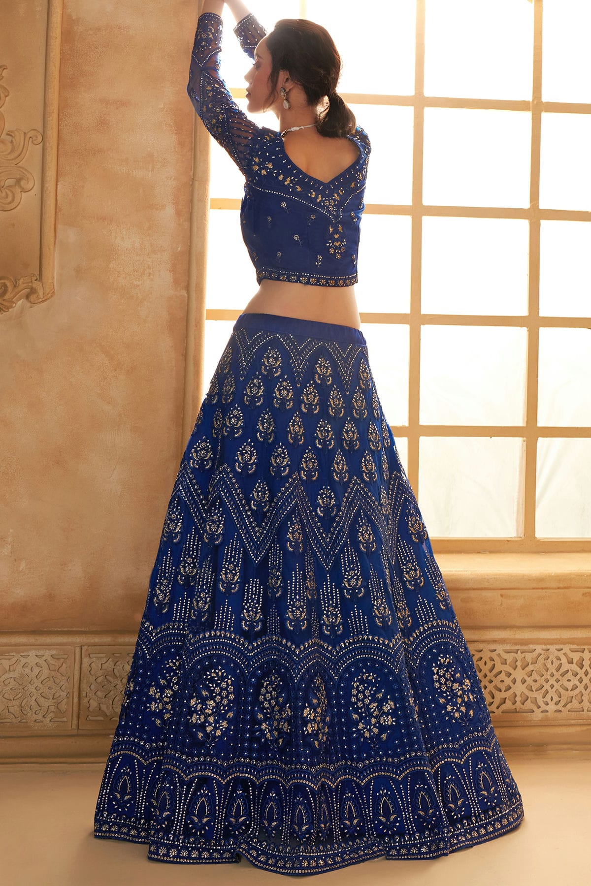 Blue Embroidery Net and SilK Lehenga Choli