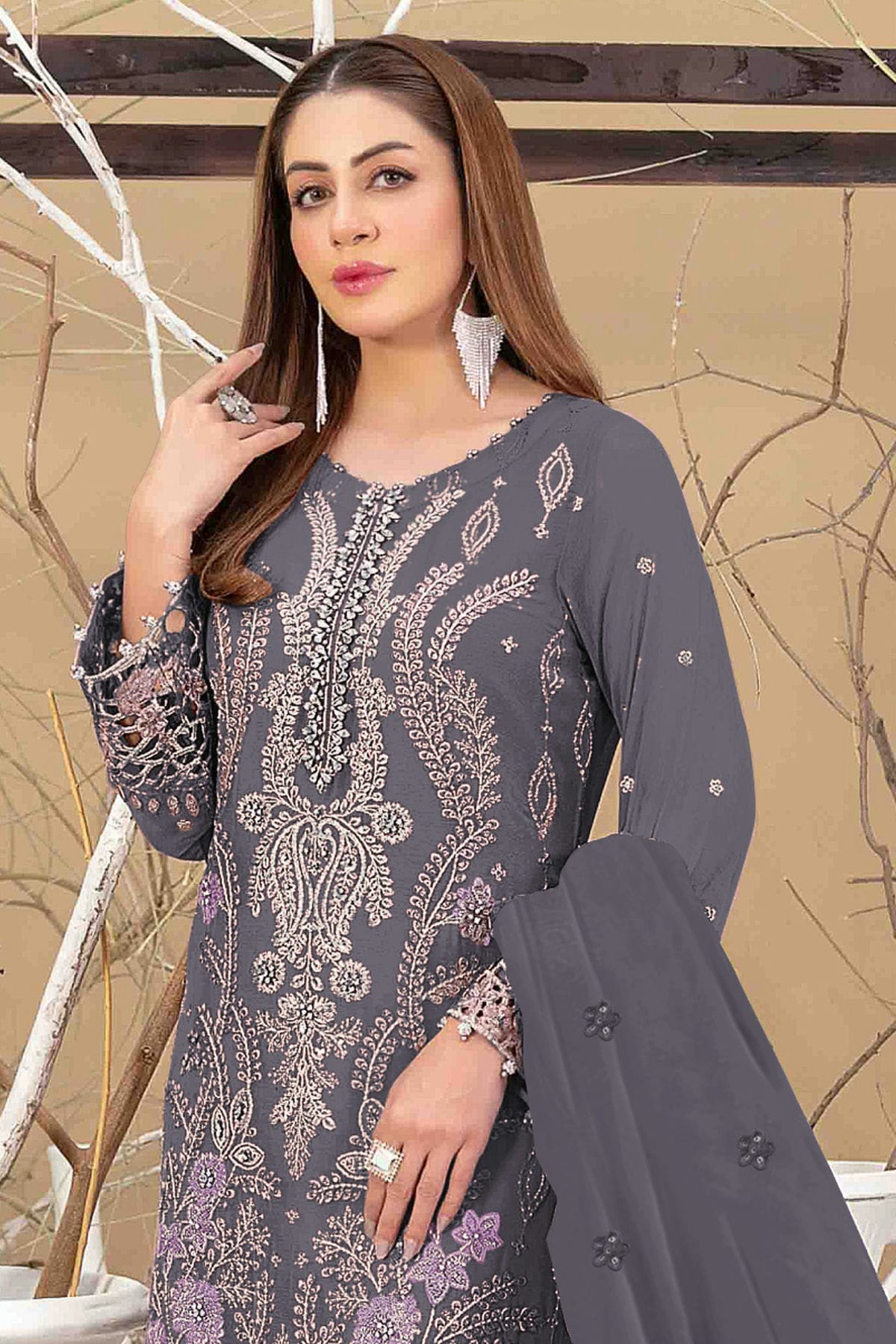 Blue Grey Colour Semi Stitched Faux Georgette Pakistani Suit