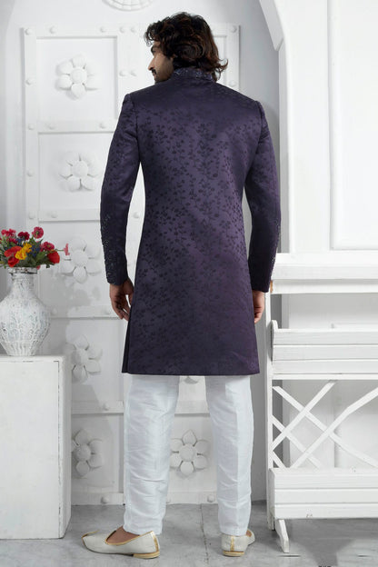 Blue Purple Colour Art Silk Sherwani With Aligadhi Pant VSSH1230084