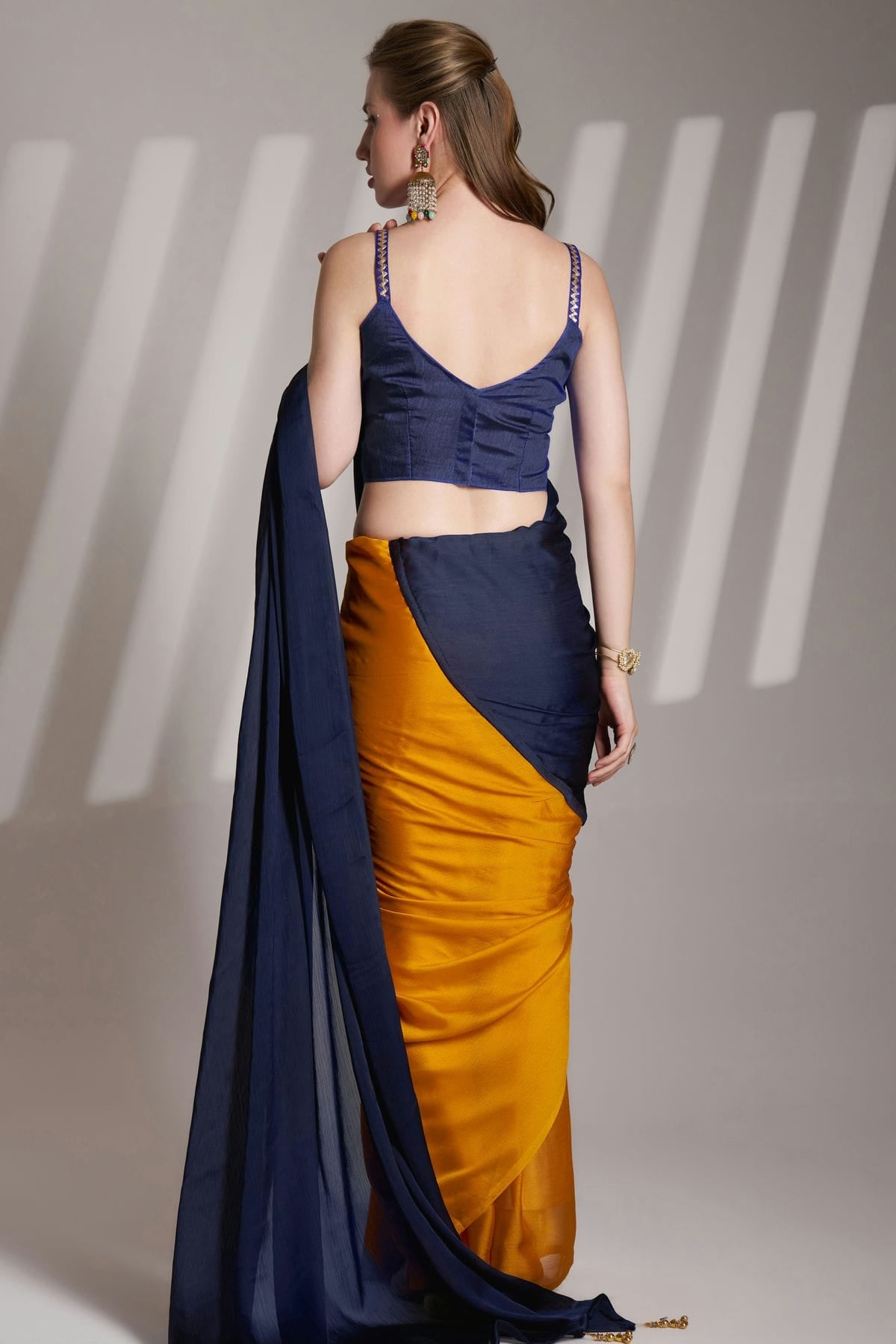 Blue and Mustard Colour Satin Rangoli Saree VSSD1112755