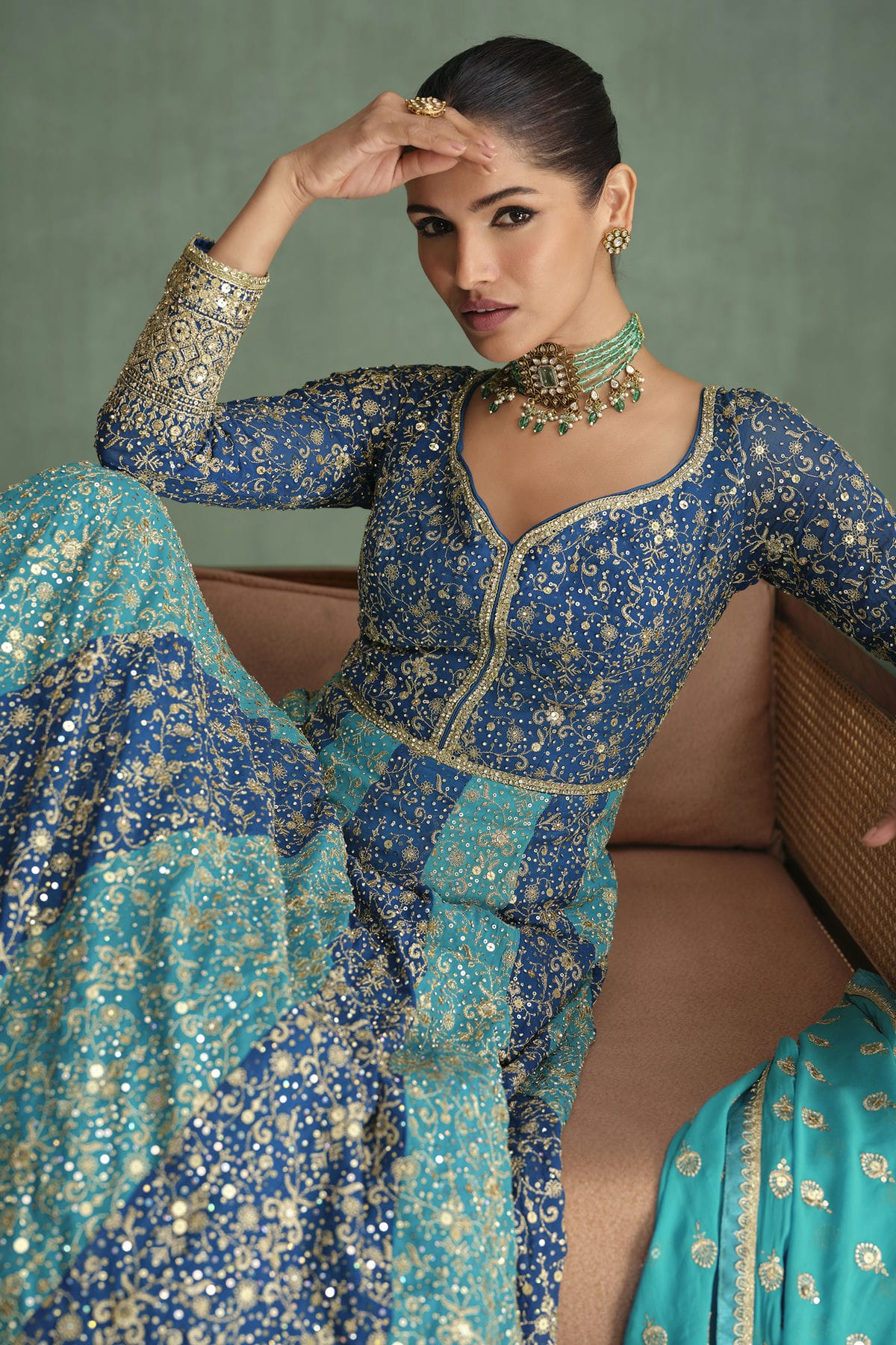 Blue and Sky Blue Colour Georgette Gown VSSM1140598