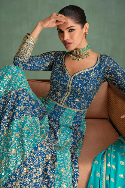 Blue and Sky Blue Colour Georgette Gown VSSM1140598