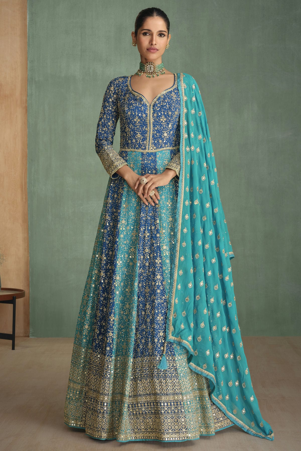 Blue and Sky Blue Colour Georgette Gown