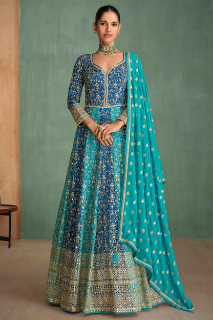 Blue and Sky Blue Colour Georgette Gown