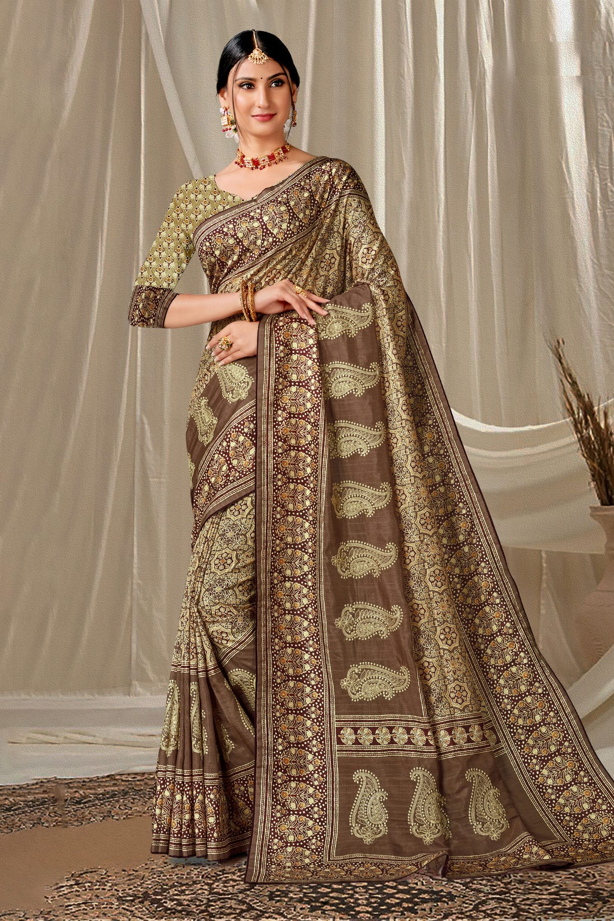 Brown Colour Art Silk Printed Saree