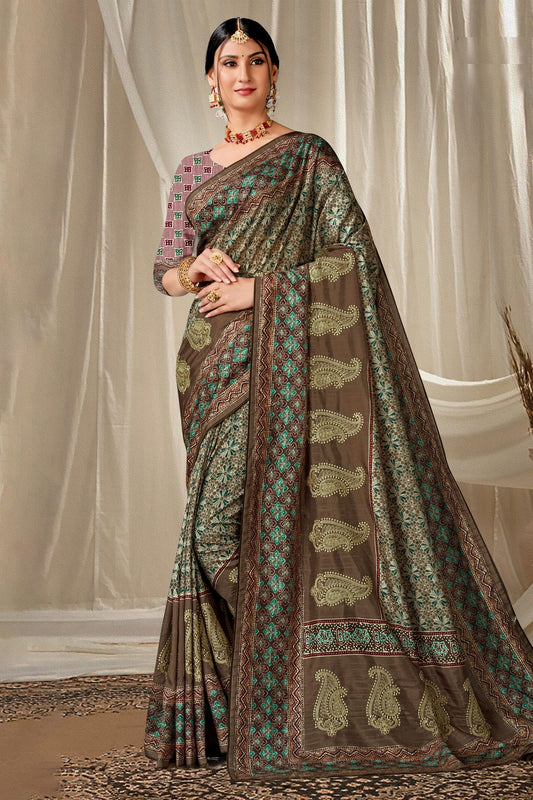 Brown Colour Art Silk Printed Saree