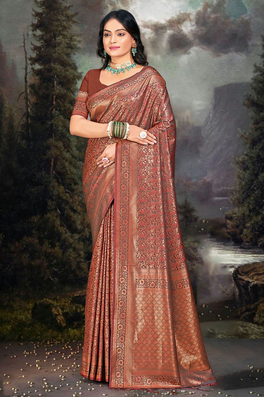 Brown Colour Banarasi Silk Traditional Saree