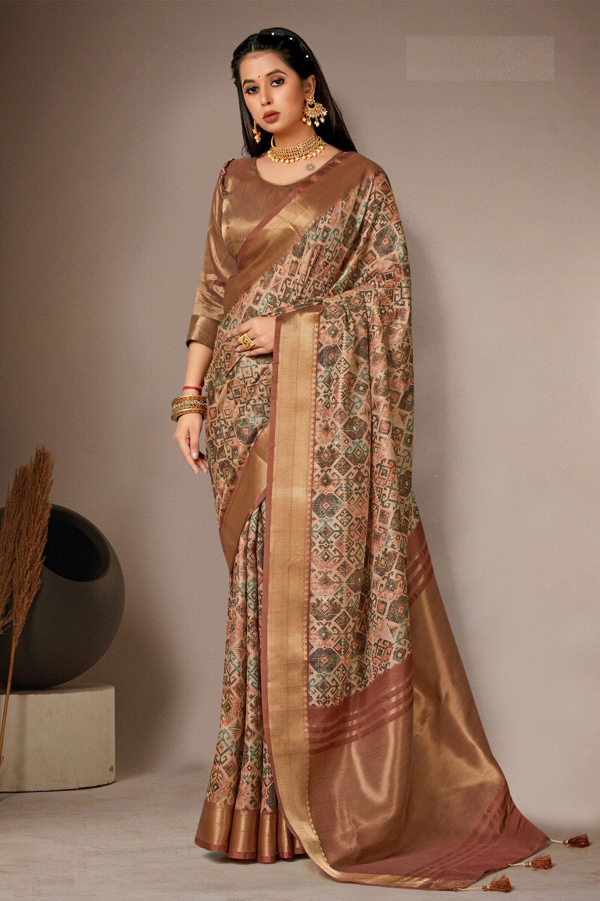 Brown Colour Bhagalpuri Silk Printed Saree