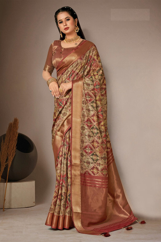 Brown Colour Bhagalpuri Silk Printed Saree