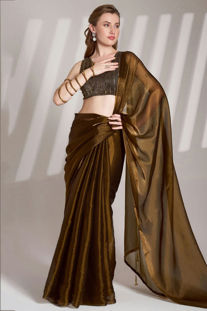 Brown-Colour-Burberry-Organza-Saree-VSSD1112721