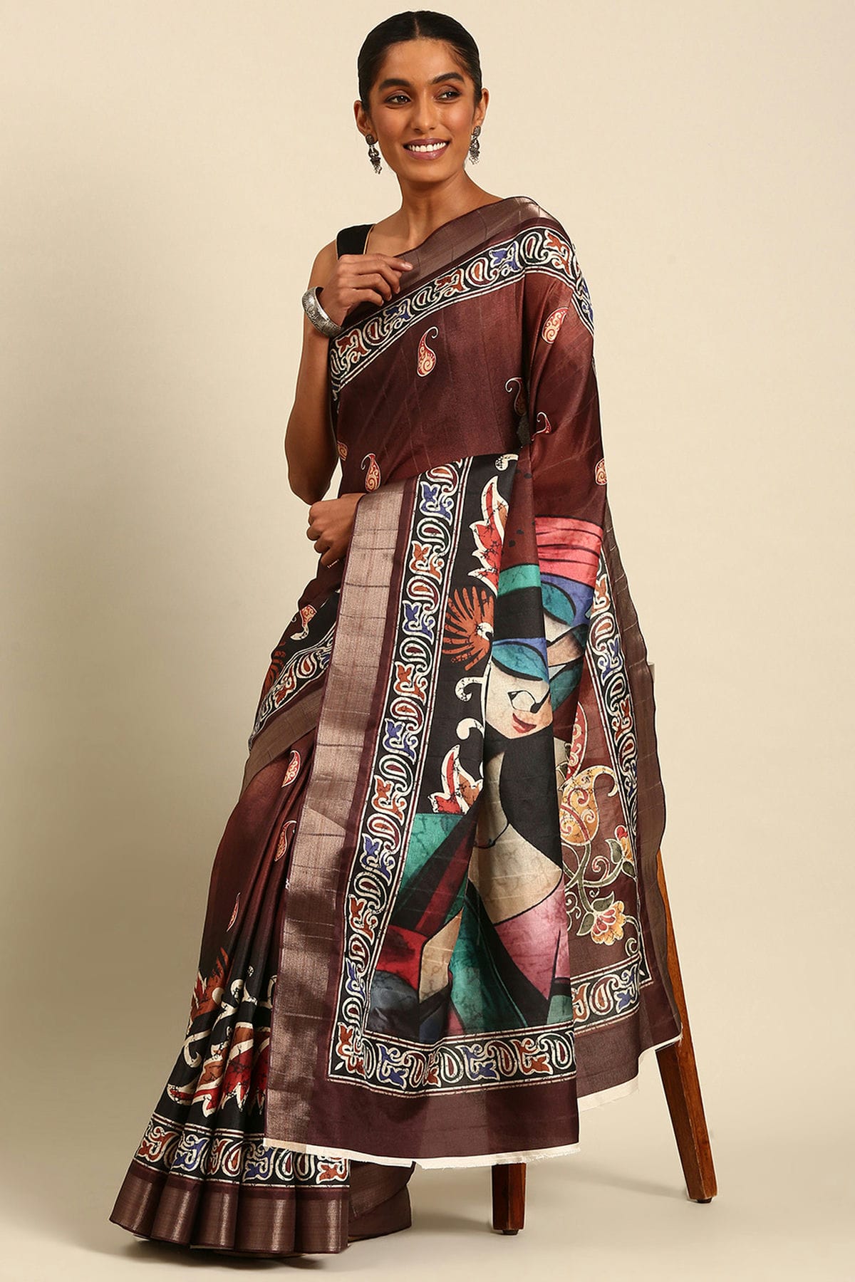 Brown Colour Cotton Printed Saree