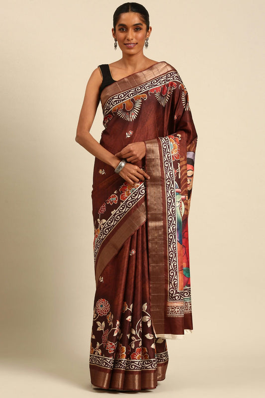 Brown Colour Cotton Printed Saree