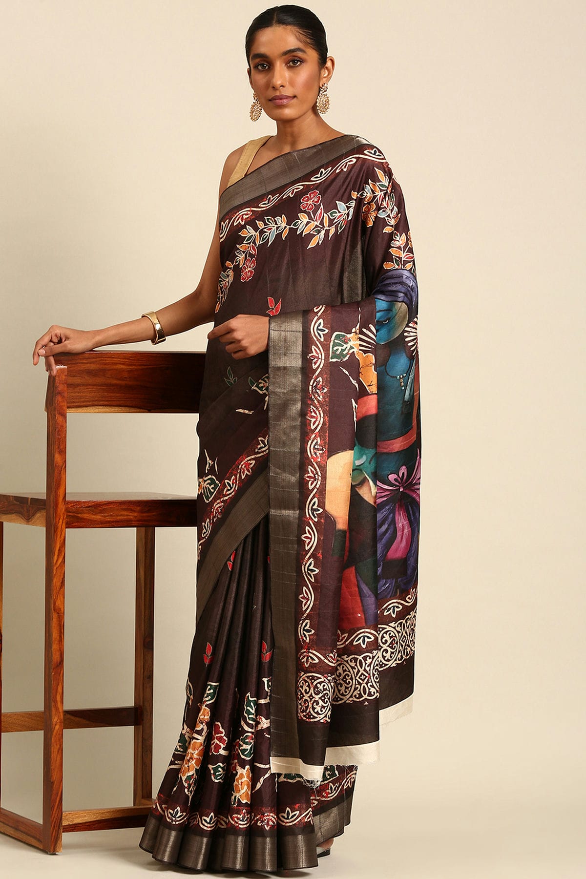 Brown Colour Cotton Printed Saree