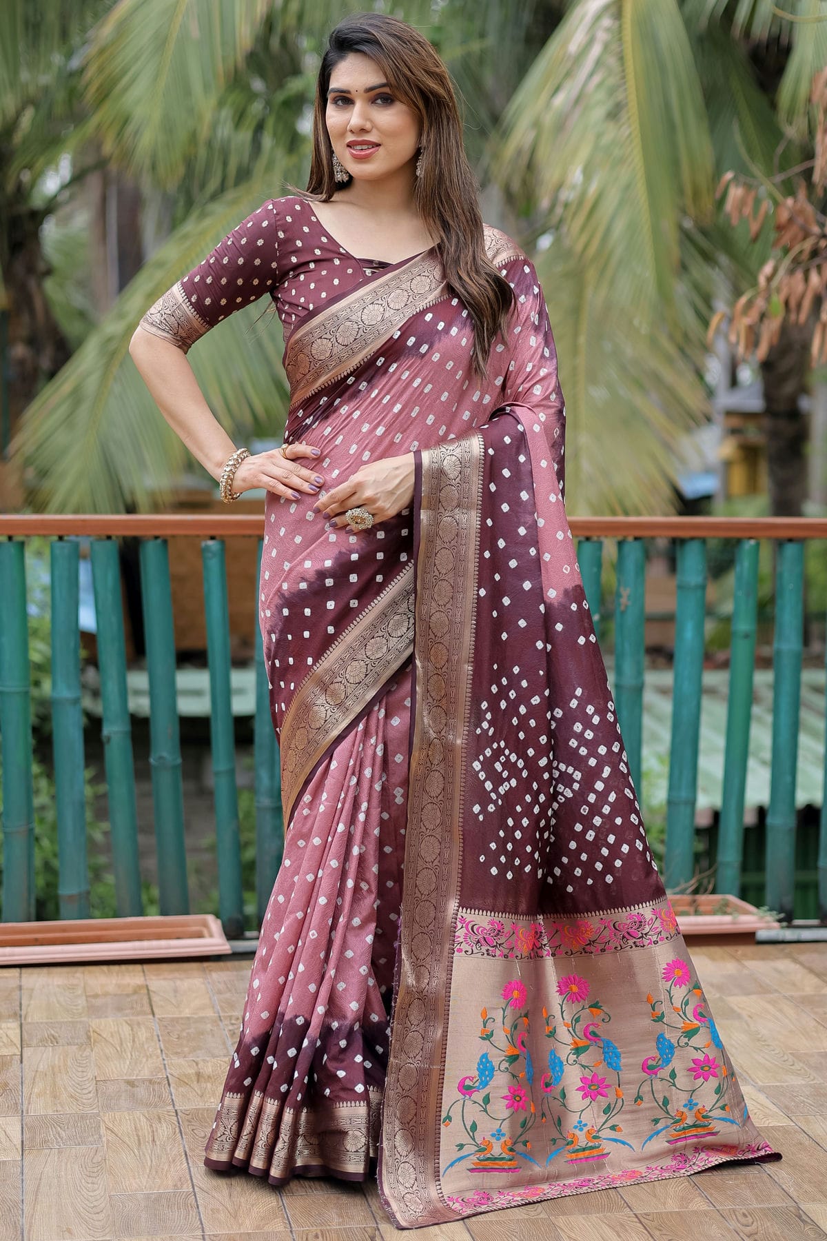 Brown Colour Dola Silk Paithani Saree