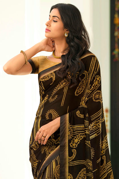 Brown Colour Georgette Printed Saree