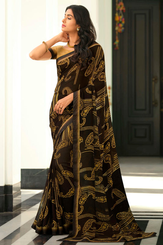 Brown Colour Georgette Printed Saree