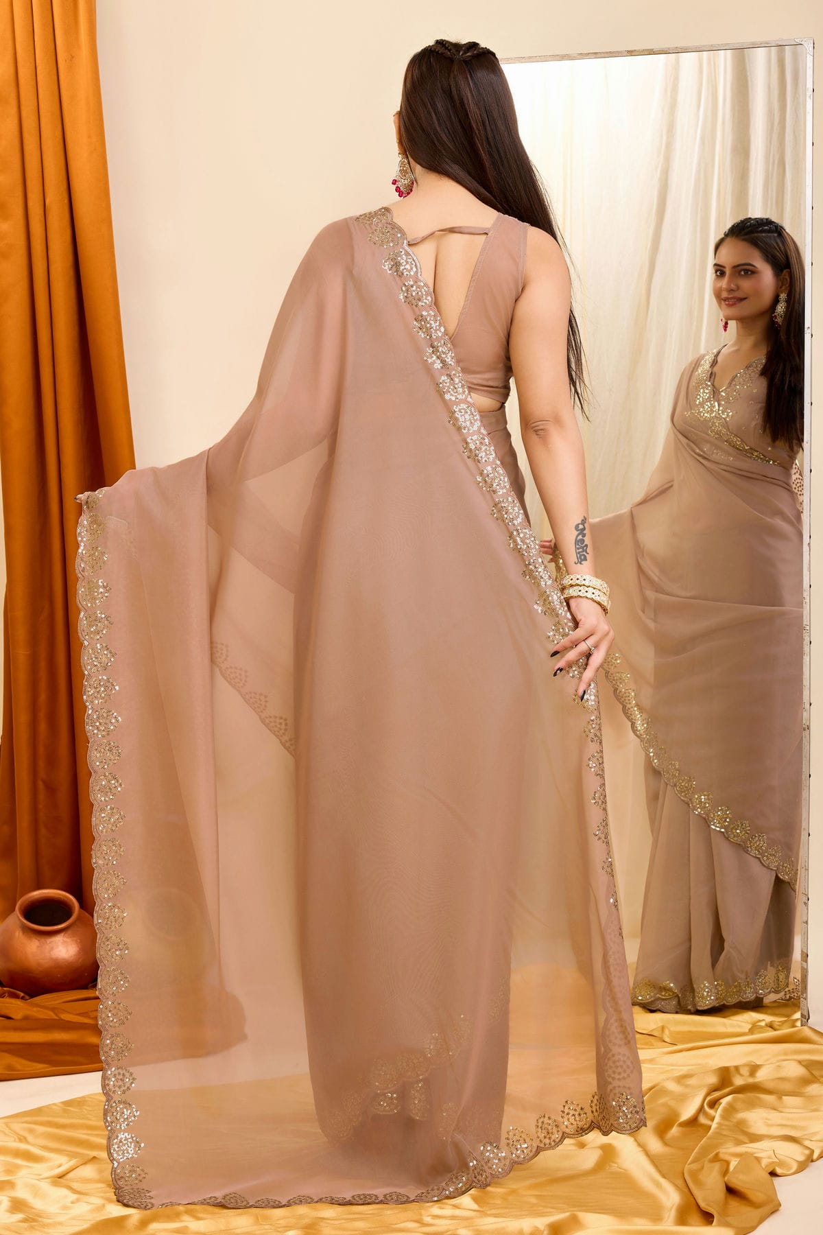 Brown Colour Georgette Saree