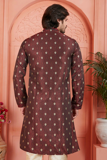 Brown Colour Jacquard Silk Brocade Kurta Pajama