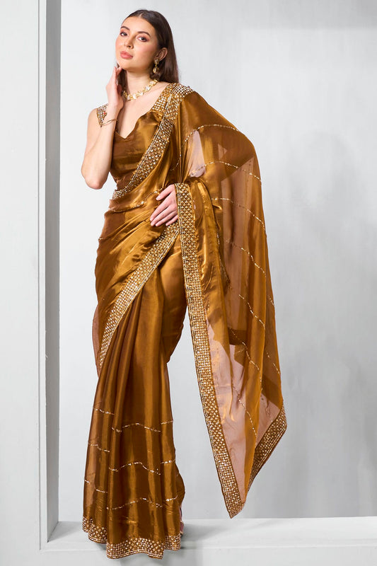 Brown Colour Jimmy Choo Designer Saree