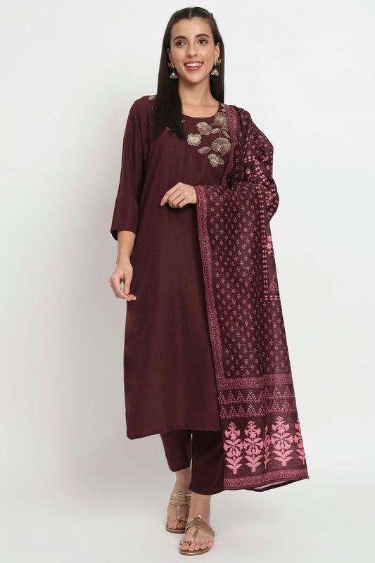 Brown Colour Magic Cotton Stitched Salwar Suit