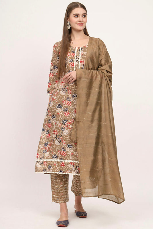 Brown Colour Magic Cotton Stitched Salwar Suit