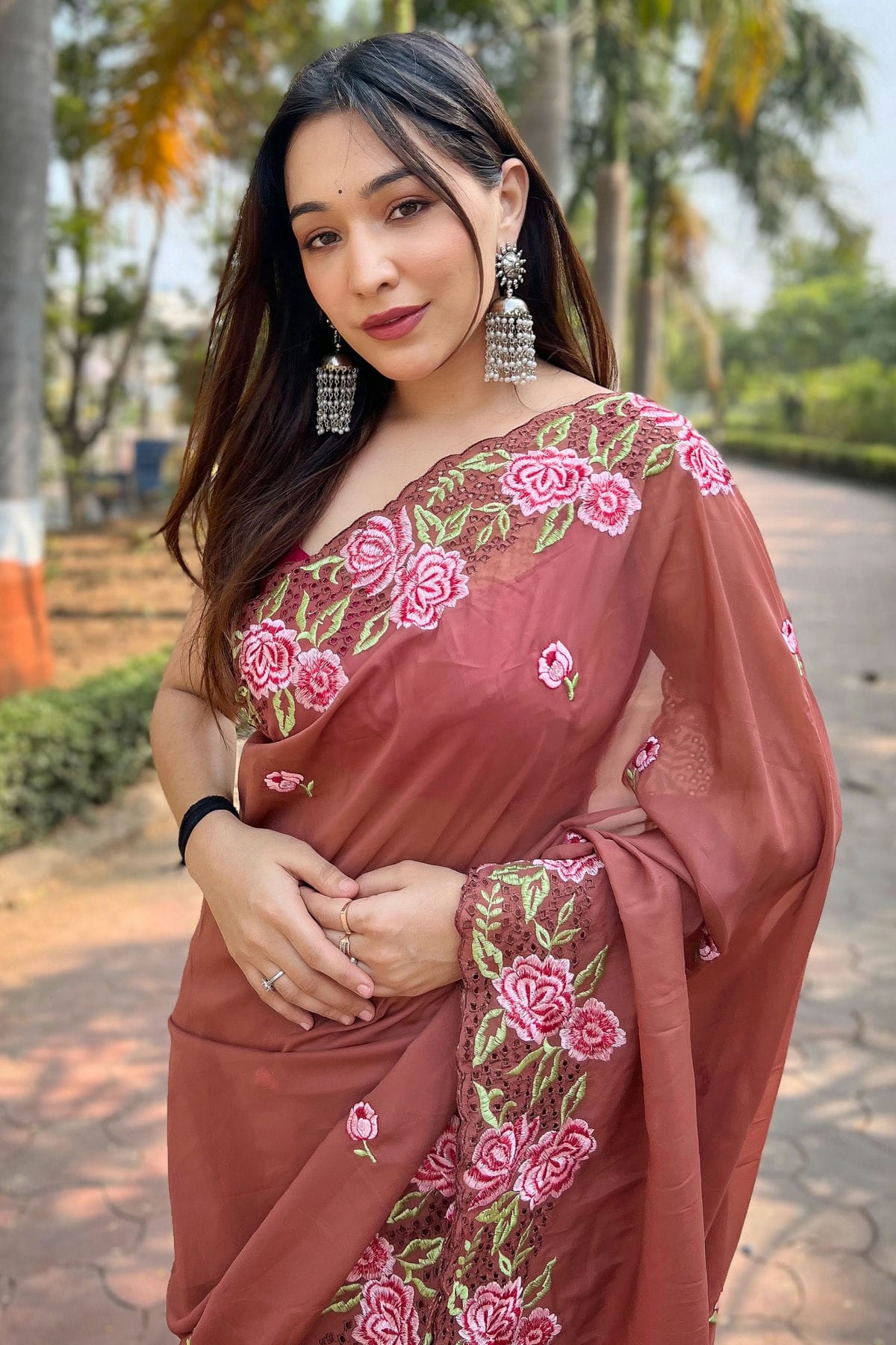 Brown Colour Organza Saree