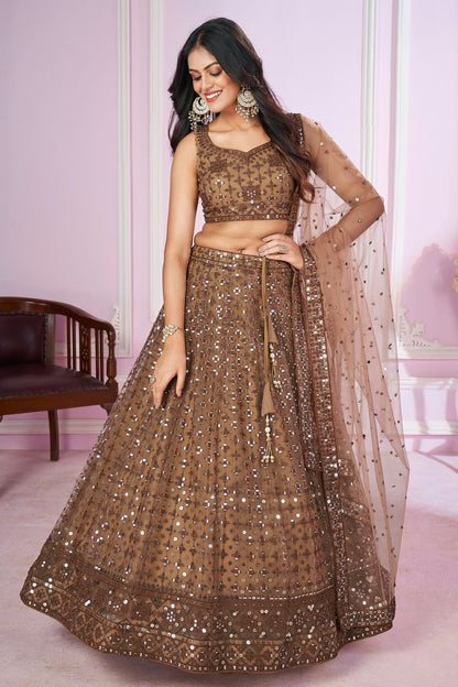 Brown Colour Soft Net Lehenga Choli