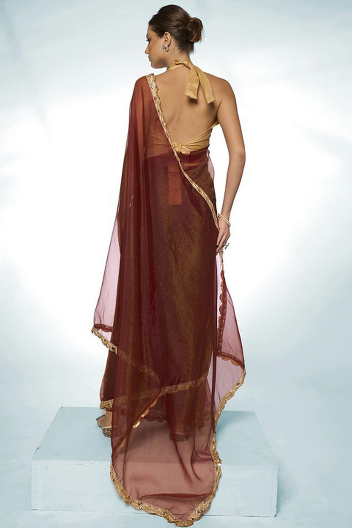 Brown Colour Tissue Designer Saree