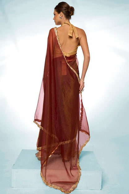 Brown Colour Tissue Designer Saree