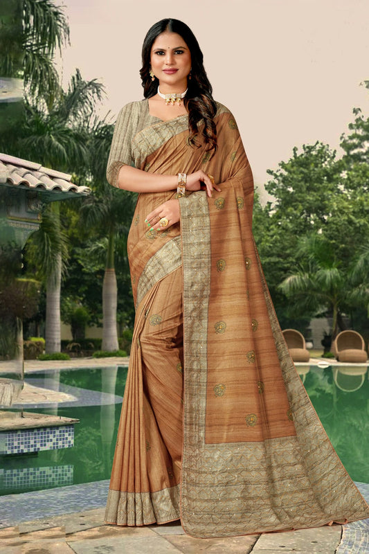 Brown Colour Tussar Silk Traditional Saree