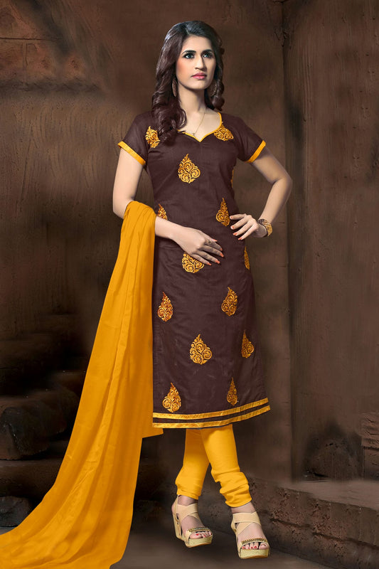 Brown Colour Unstitched Modal Cotton Churidar Suit