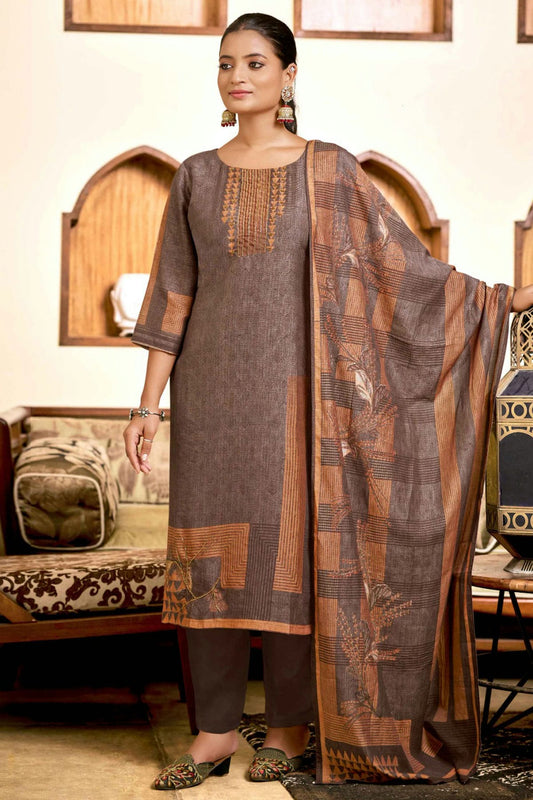 Brown Colour Viscose Silk Stitched Suit