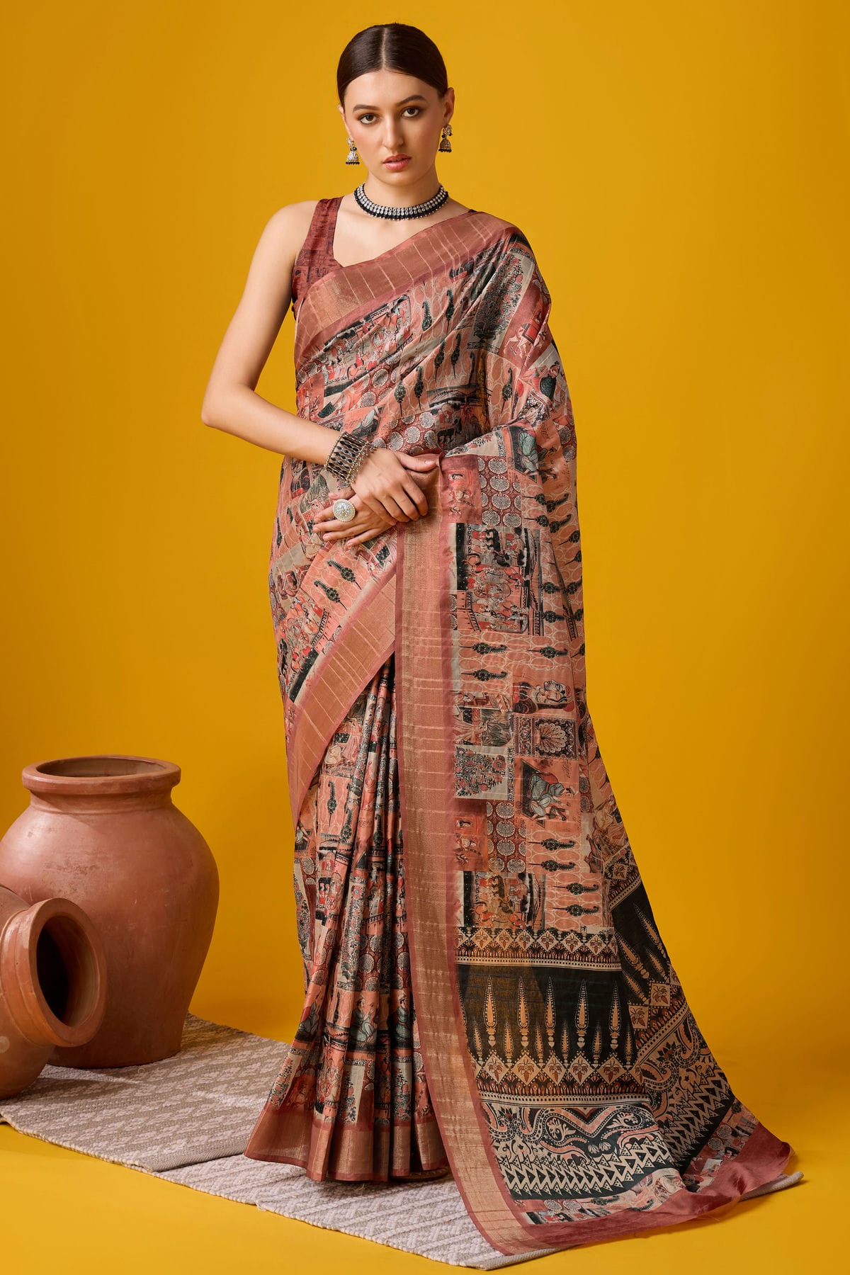 Brown Colour Woven Work Cotton Saree