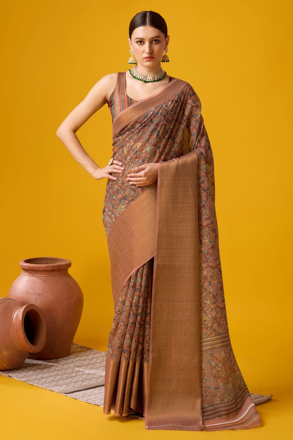 Brown Colour Woven Work Cotton Saree