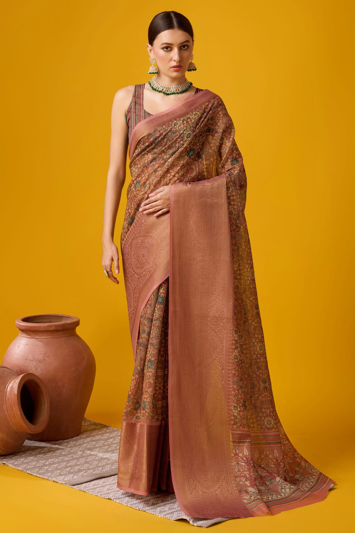 Brown Colour Woven Work Cotton Saree