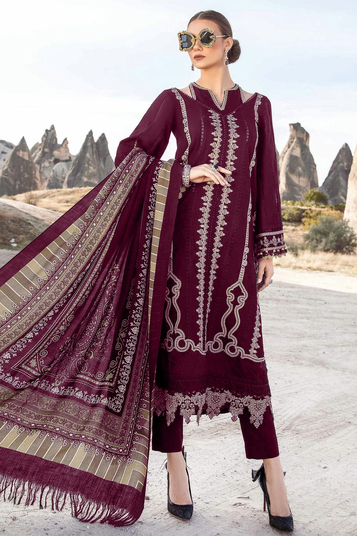 Burgundy Colour Rayon Semi Stitched Pakistani Suit