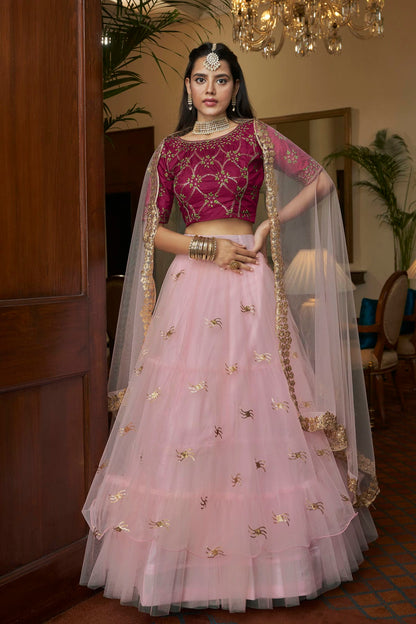 Butterfly Net Designer Lehenga Choli In Baby Pink Colour