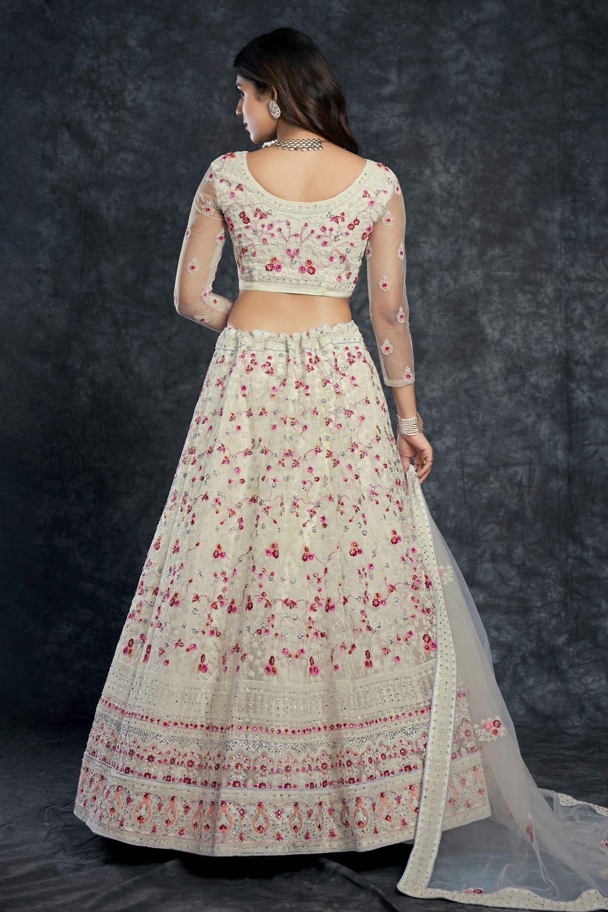 Butterfly Net Designer Lehenga Choli In Off White Colour