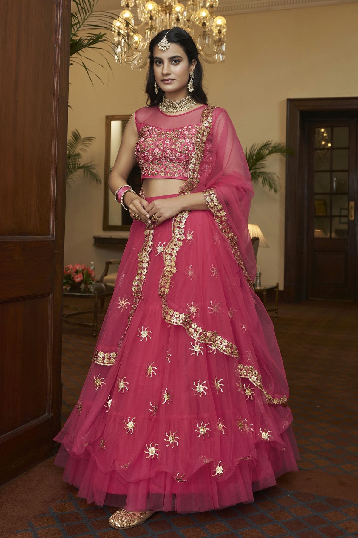 Butterfly Net Designer Lehenga Choli In Pink Colour